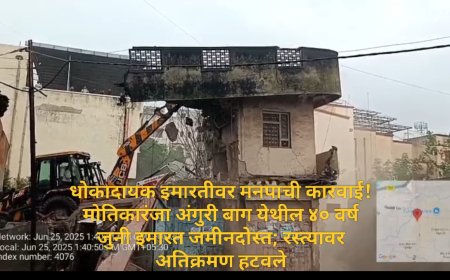धोकादायक इमारतीवर मनपाची कारवाई! मोतिकारंजा अंगुरी बाग येथील ४० वर्ष जुनी इमारत जमीनदोस्त; रस्त्यावर अतिक्रमण हटवले