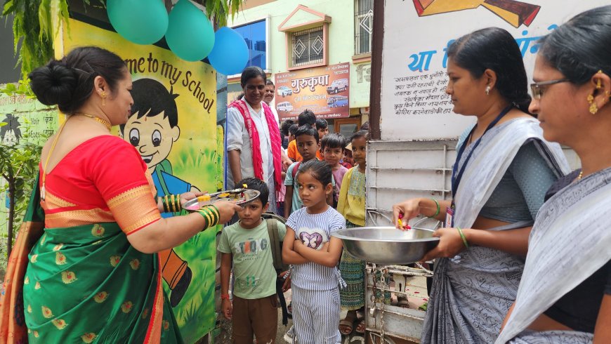 छत्रपती प्राथमिक शाळेत उत्साहात शाळा प्रवेशोत्सव आणि मोफत पाठ्यपुस्तक वाटप