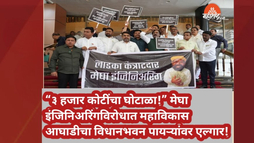 “३ हजार कोटींचा घोटाळा!” मेघा इंजिनिअरिंगविरोधात महाविकास आघाडीचा विधानभवन पायऱ्यांवर एल्गार!