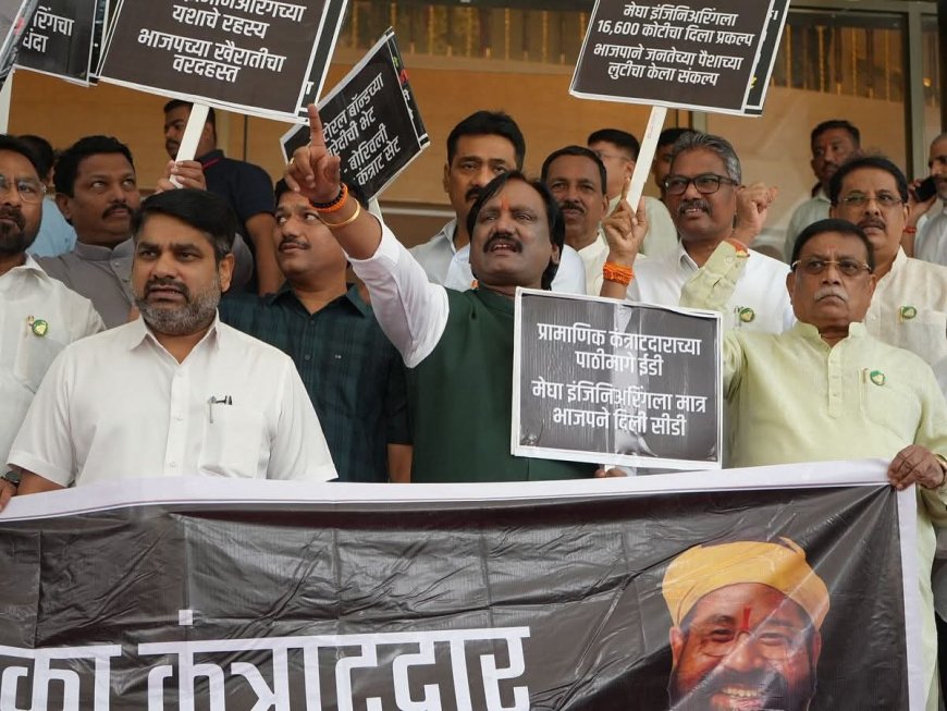 “३ हजार कोटींचा घोटाळा!” मेघा इंजिनिअरिंगविरोधात महाविकास आघाडीचा विधानभवन पायऱ्यांवर एल्गार!