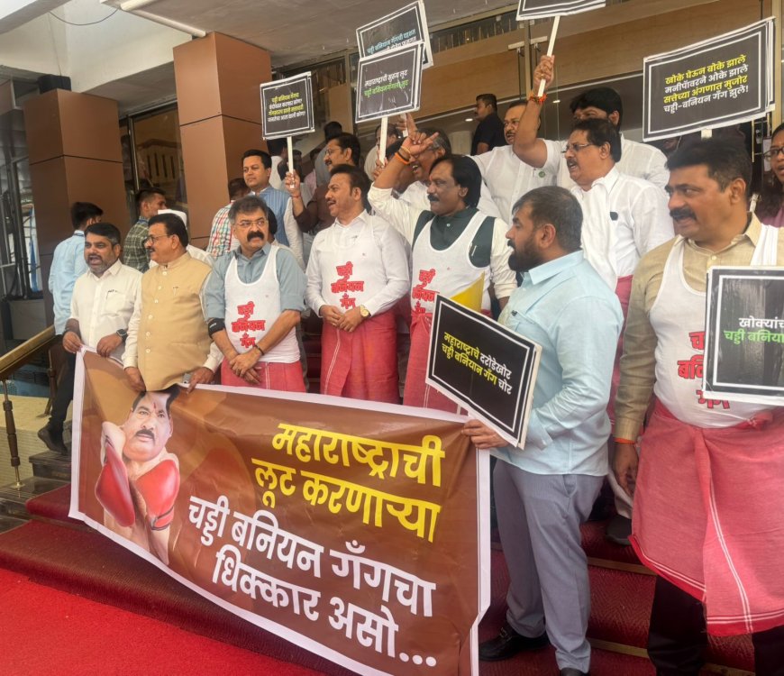 "चड्डी बनियान गँगचा महाराष्ट्रात धुमाकूळ!"विधान भवनाच्या पायऱ्यांवर महाविकास आघाडीचे आक्रमक आंदोलन