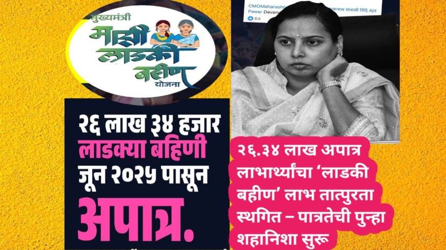 २६.३४ लाख अपात्र लाभार्थ्यांचा ‘लाडकी बहीण’ लाभ तात्पुरता स्थगित – पात्रतेची पुन्हा शहानिशा सुरू