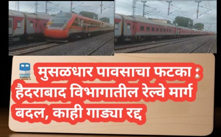🚆 मुसळधार पावसाचा फटका : हैदराबाद विभागातील रेल्वे मार्ग बदल, काही गाड्या रद्द