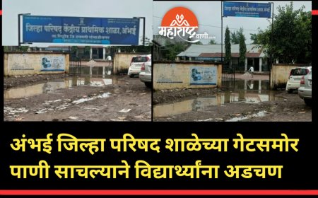 अंभई जिल्हा परिषद शाळेच्या गेटसमोर पाणी साचल्याने विद्यार्थ्यांना अडचण