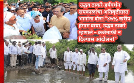 कर्जमाफीचा आवाज बुलंद; उद्धव ठाकरे-हर्षवर्धन सपकाळांचा अतिवृष्टीग्रस्त भागांना दौरा!"४७% खरीप हंगाम वाया; उद्धव ठाकरे म्हणाले – कर्जमाफी न दिल्यास आंदोलन!"