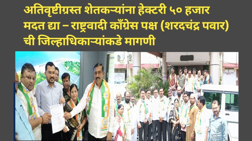 अतिवृष्टीग्रस्त शेतकऱ्यांना हेक्टरी ५० हजार मदत द्या – राष्ट्रवादी काँग्रेस पक्ष (शरदचंद्र पवार) ची जिल्हाधिकाऱ्यांकडे मागणी