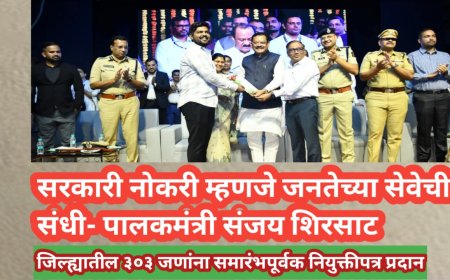जिल्ह्यातील ३०३ जणांना समारंभपूर्वक नियुक्तीपत्र प्रदान!सरकारी नोकरी म्हणजे जनतेच्या सेवेची संधी- पालकमंत्री संजय शिरसाट