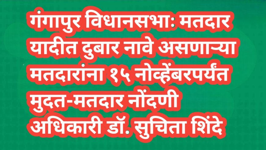 "गंगापुर विधानसभाः मतदार यादीत दुबार नावे असणाऱ्या मतदारांना १५ नोव्हेंबरपर्यंत मुदत-मतदार नोंदणी अधिकारी डॉ. सुचिता शिंदे"