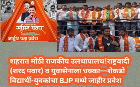 शहरात मोठी राजकीय उलथापालथ!राष्ट्रवादी (शरद पवार) व युवासेनाला धक्का—शेकडो विद्यार्थी-युवकांचा BJP मध्ये जाहीर प्रवेश