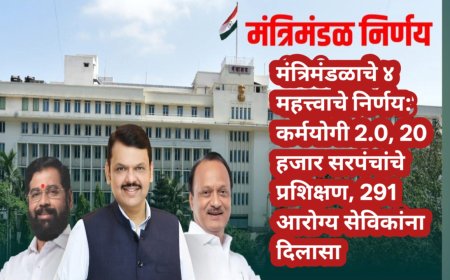 मंत्रिमंडळाचे ४ महत्त्वाचे निर्णय: कर्मयोगी 2.0, 20 हजार सरपंचांचे प्रशिक्षण, 291 आरोग्य सेविकांना दिलासा