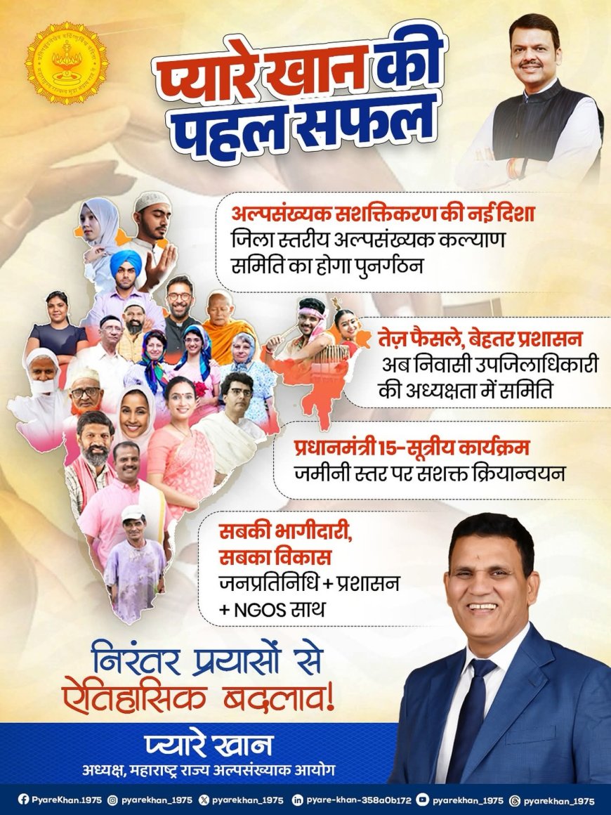 अल्पसंख्यक सशक्तिकरणाला गती! १५-सूत्रीय कार्यक्रमासाठी जिल्हा अल्पसंख्यक कल्याण समितीचे पुनर्गठन – प्यारे खान यांच्या प्रयत्नांना यश