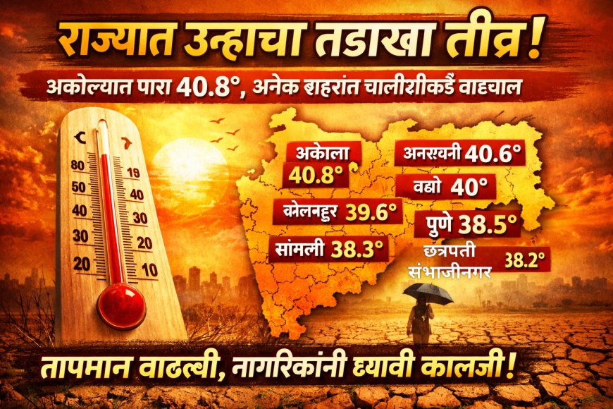 राज्यात उन्हाचा तडाखा तीव्र; अकोल्यात पारा 40.8°, अनेक शहरांत चाळीशीकडे वाटचाल