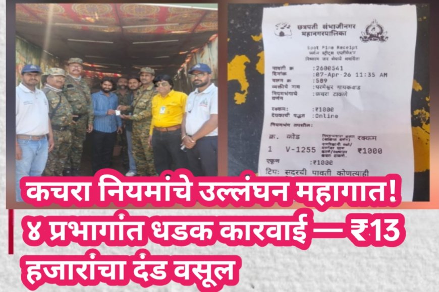 कचरा नियमांचे उल्लंघन महागात! ४ प्रभागांत धडक कारवाई — ₹13 हजारांचा दंड वसूल