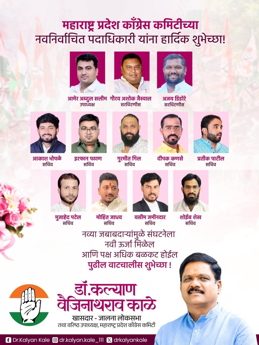 काँग्रेस प्रदेश पदाधिकाऱ्यांची घोषणा; नव्या टीमला डॉ. कल्याण काळेंकडून शुभेच्छा