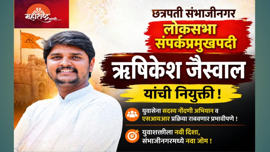 छत्रपती संभाजीनगर लोकसभा संपर्कप्रमुखपदी ऋषिकेश जैस्वाल; युवासेनेत नव्या जबाबदारीची धुरा