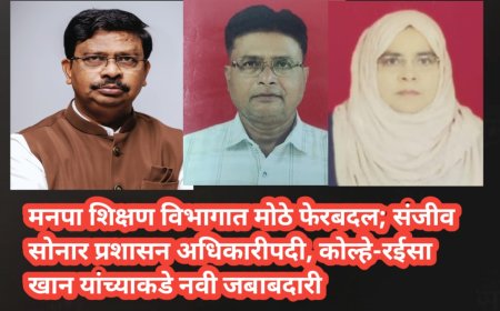 मनपा शिक्षण विभागात मोठे फेरबदल; संजीव सोनार प्रशासन अधिकारीपदी, कोल्हे-रईसा खान यांच्याकडे नवी जबाबदारी