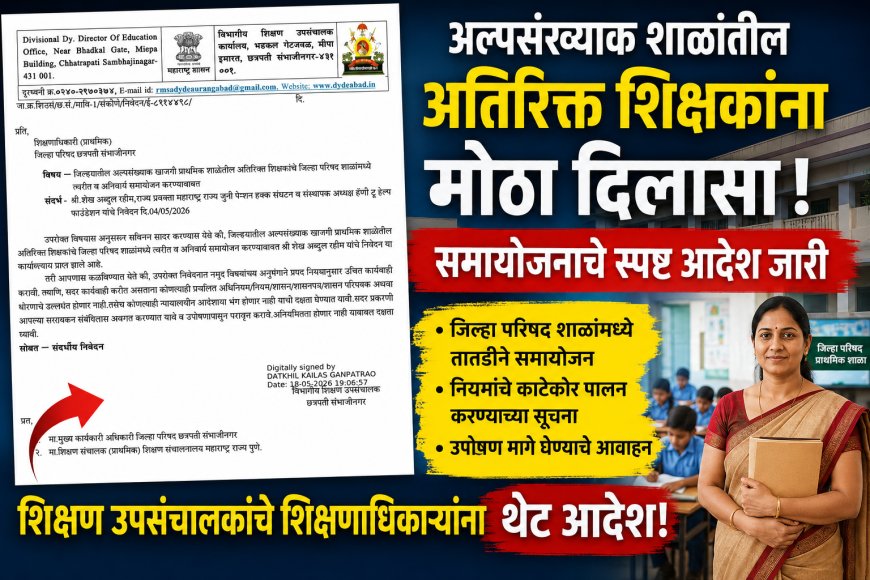 अल्पसंख्याक शाळांतील अतिरिक्त शिक्षकांना दिलासा! जिल्हा परिषद शाळांमध्ये तातडीने समायोजनाचे शिक्षण उपसंचालकांचे आदेश