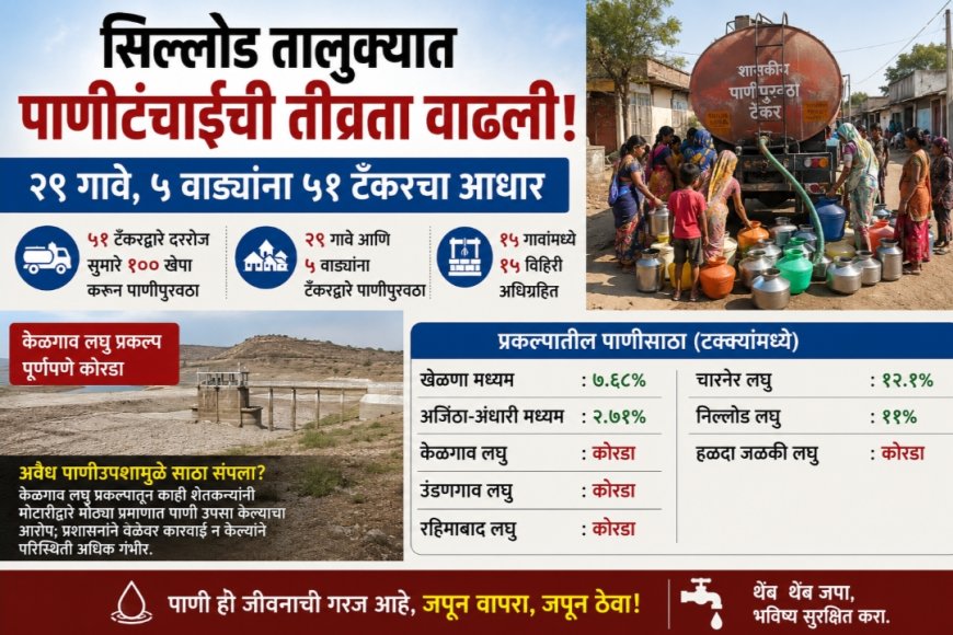 सिल्लोड तालुक्यात पाणीटंचाईची तीव्रता वाढली; २९ गावे, ५ वाड्यांना ५१ टँकरचा आधार