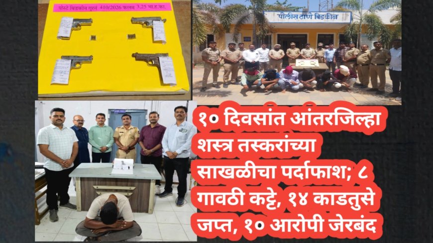 १० दिवसांत आंतरजिल्हा शस्त्र तस्करांच्या साखळीचा पर्दाफाश; ८ गावठी कट्टे, १४ काडतुसे जप्त, १० आरोपी जेरबंद