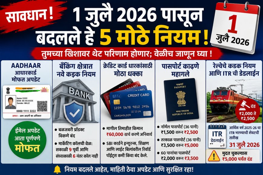 १ जुलैपासून देशात ५ मोठे बदल लागू; आधार, बँकिंग, पासपोर्ट ते ITR पर्यंत तुमच्या खिशावर परिणाम!