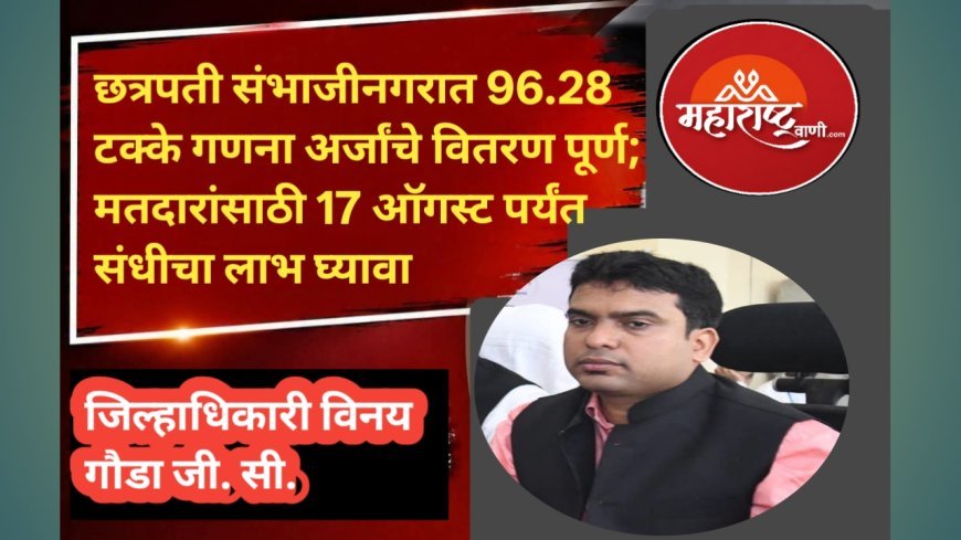 छत्रपती संभाजीनगरात 96.28 टक्के गणना अर्जांचे वितरण पूर्ण; मतदारांसाठी 17 ऑगस्ट पर्यंत संधीचा लाभ घ्यावा- जिल्हाधिकारी विनय गौडा जी. सी.
