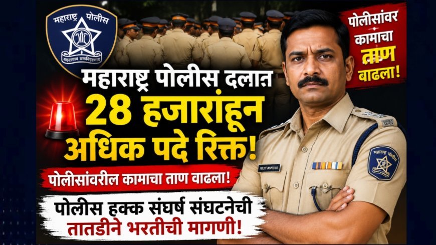महाराष्ट्र पोलीस दलात २८ हजारांहून अधिक पदे रिक्त; पोलिसांवरील कामाचा ताण वाढला!पोलीस हक्क संघर्ष संघटनेची तातडीने भरतीची मागणी