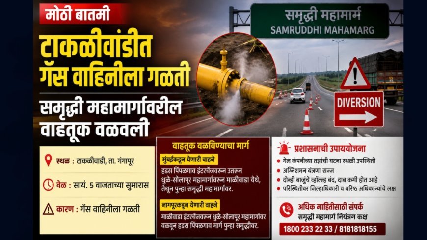 टाकळीवाडीत गॅस वाहिनीला गळती; समृद्धी महामार्गावरील वाहतूक वळवली