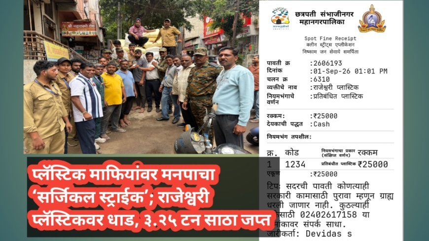 प्लॅस्टिक माफियांवर मनपाचा ‘सर्जिकल स्ट्राईक’; राजेश्वरी प्लॅस्टिकवर धाड, ३.२५ टन साठा जप्त