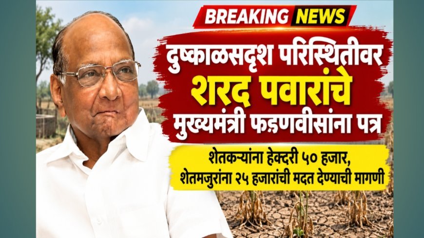 दुष्काळसदृश परिस्थितीवर शरद पवारांचे मुख्यमंत्री फडणवीसांना पत्र! शेतकऱ्यांना हेक्टरी ५० हजार, शेतमजुरांना २५ हजारांची मदत देण्याची मागणी