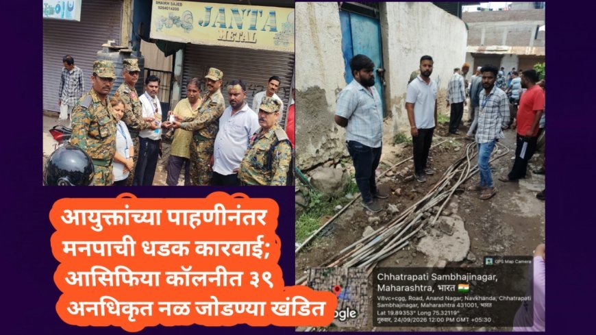 आयुक्तांच्या पाहणीनंतर मनपाची धडक कारवाई; आसिफिया कॉलनीत ३९ अनधिकृत नळ जोडण्या खंडित