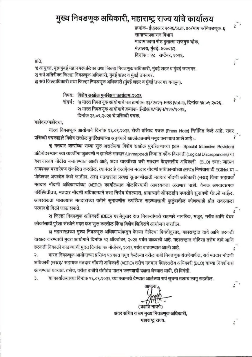SIR प्रक्रियेत मोठा दिलासा; ‘Unmapped’ व ‘Logical Discrepancy’ नोटीसधारकांच्या घरीच कागदपत्रे घेणार BLO
