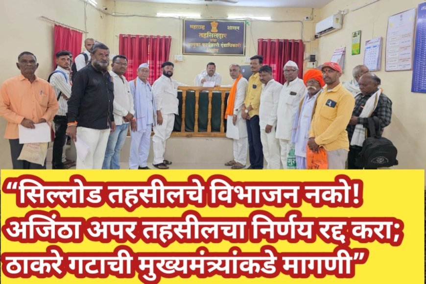 “सिल्लोड तहसीलचे विभाजन नको! अजिंठा अपर तहसीलचा निर्णय रद्द करा; ठाकरे गटाची मुख्यमंत्र्यांकडे मागणी”