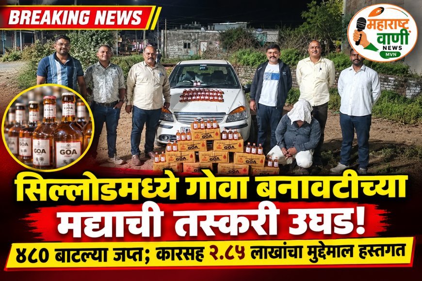 सिल्लोडमध्ये गोवा बनावटीच्या मद्याची तस्करी उघड! ४८० बाटल्या जप्त; कारसह २.८५ लाखांचा मुद्देमाल हस्तगत