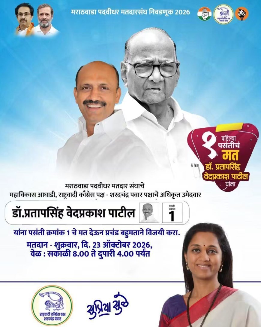 मराठवाडा पदवीधर निवडणूक : डॉ. प्रतापसिंह पाटील यांना प्रथम पसंतीचे मत द्या; खासदार सुप्रिया सुळे यांचे आवाहन